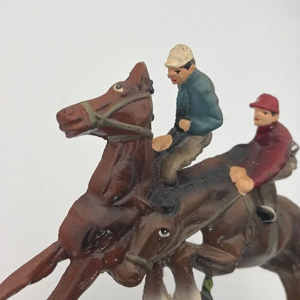 Vintage Cast Iron Door Stop Equestrians on Horseback Racing Jockey on Horse 8x11